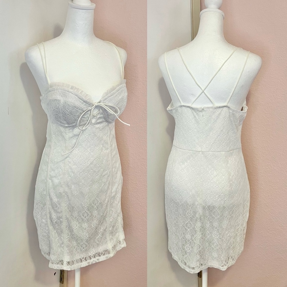 Floral Pattern Lace Up Frill Bustier Lace Cami Dress